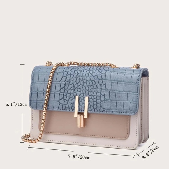 Elegant Blue and Cream Croc-Embossed Women's Bag - Picture 4 of 4